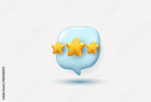 3d stars of a yellow star on speech bubble. the star is bright and eye-catching, perfect for highlighting important messages or ratings. Review for quality customer rating feedback. 3d vector.