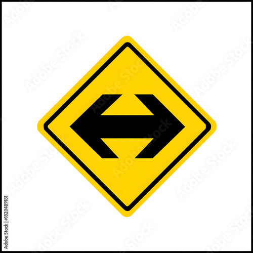 Free Download yellow and black vector traffic sign featuring arrows pointing right and left on a white background representing a two-way direction warning, commonly used on roads - GFXLoad