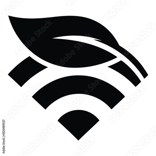Eco Wifi Logo, Green Tech Symbol, Nature Connection Icon