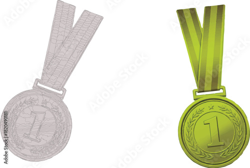 which are designed to represent achievement or recognition. The first medal is outlined in gray, suggesting a more subdued or secondary status, while the second medal is colored in gold, symbolizing