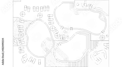 Detailed architectural plan illustration of modern resort swimming pool complex layout drawing isolated PNG with Transparent Background