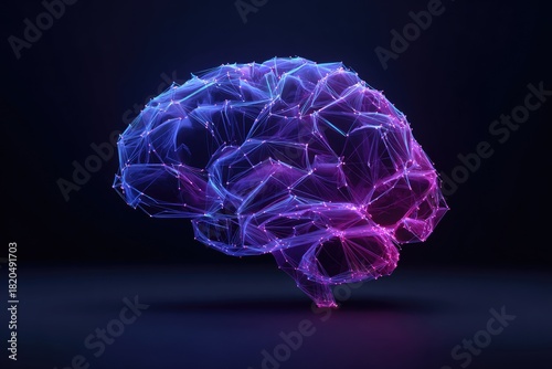 A side view of a glowing, interconnected, neon-colored brain against a dark backdrop