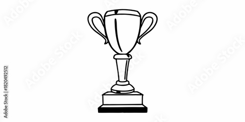 Illustration of a simple black and white trophy with handles and a pedestal base on a white background