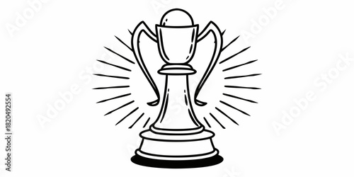 Illustration of a trophy with handles and a sphere on top emitting radiating lines design vector art