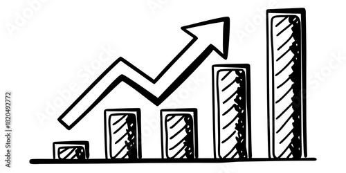 Hand drawn bar graph showing upward trend with arrow indicating growth and positive progression displayed