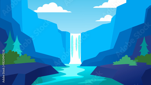 Serene Waterfall Canyon Vector Landscape