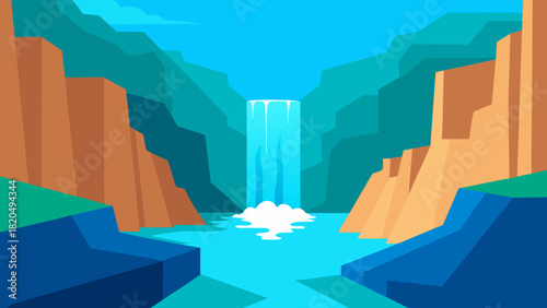 Serene Waterfall Canyon Vector Landscape
