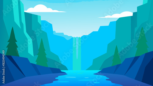 Serene Waterfall Canyon Vector Landscape