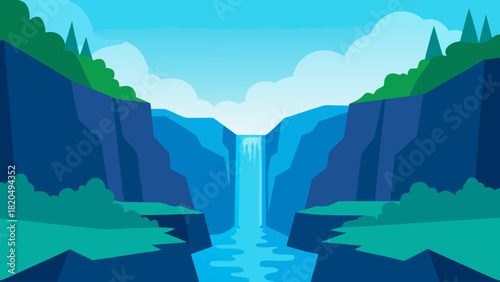 Serene Waterfall Canyon Vector Landscape