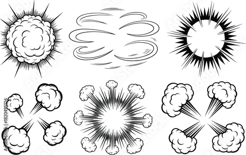 Comic Book Style Explosion and Speed Lines Graphics Set Keywords: explosion, comic, bomb, boom