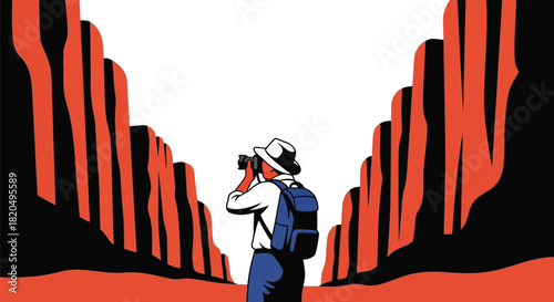 Adventurous photographer capturing stunning canyon landscape view