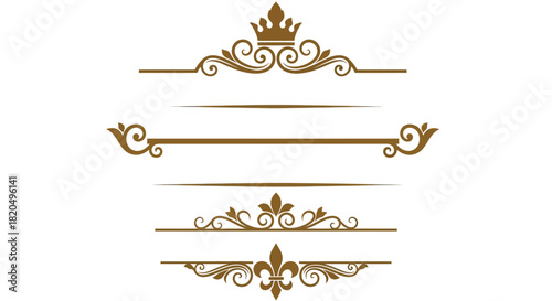 Elegant gold dividers with fleur-de-lis for invitations and designs