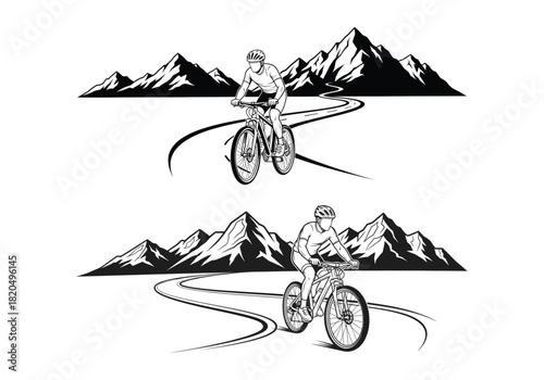 Winding Mountain Bike Trail Rider Silhouette – Outdoor Cycling Vector