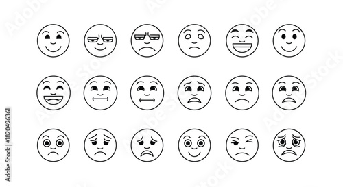 Diverse emoji faces expressing various moods and emotions for designs