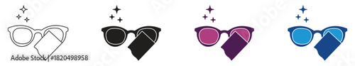 Cleaning eyeglasses icon set. Spectacles wet wipe cleaner icon, vector illustration.