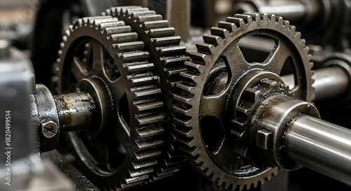 Close up of two metal gears connected to each other