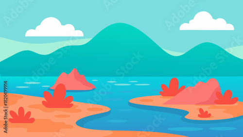 Island Lagoon Landscape Summer Vector