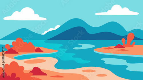 Island Lagoon Landscape Summer Vector