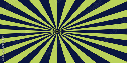 Abstract high-contrast, radial burst background with green and blue curved stripes central focal point. Comic-style speed rays or a sunburst pattern with high contrast and....