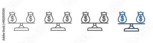 
outline icon set balance with scale design and two money bags