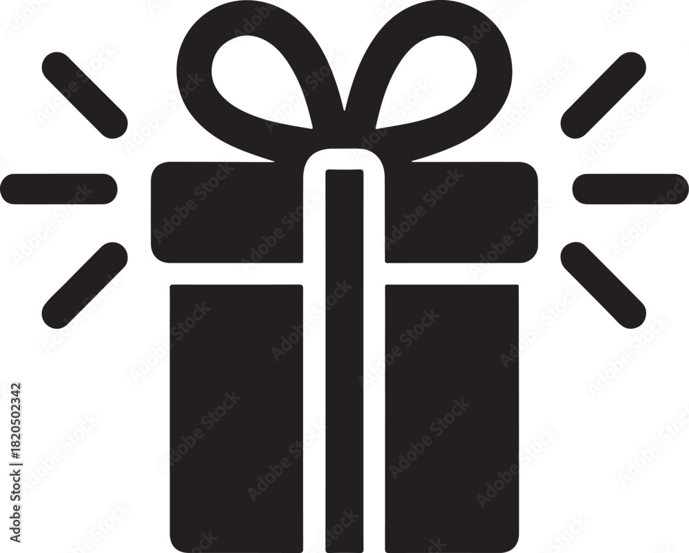 © Creative World 2.0 - Reward gift box icon with ribbon in bold vector style, perfect for bonus, prize, celebration and reward themes.