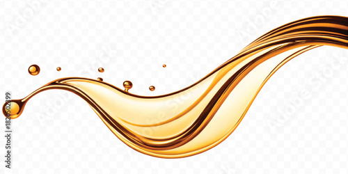 abstract smooth liquid cooking, engine, olive oil and honey splashing with droplets in curve style isolated on white background