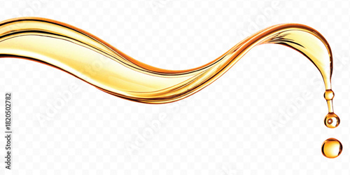 abstract smooth liquid cooking, engine, olive oil and honey splashing with droplets in curve style isolated on white background