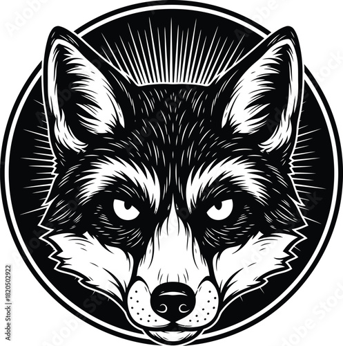Black and white fox head illustration vector animal logo design art eps silhouette