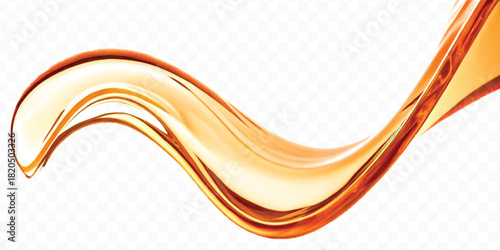 abstract smooth liquid cooking, engine, olive oil and honey splashing with droplets in curve style isolated on white background