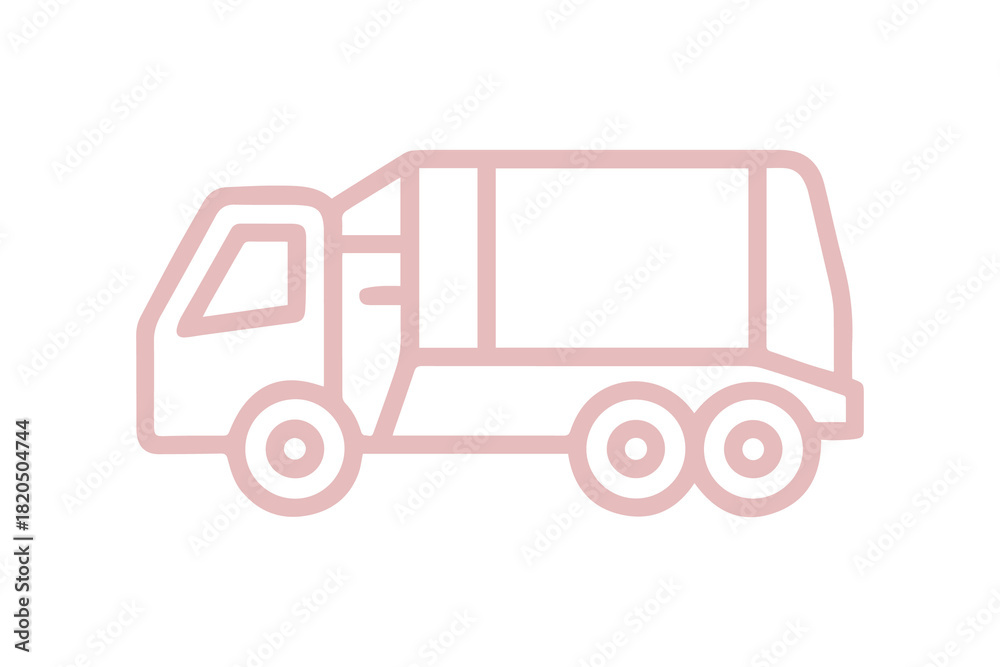 Fototapeta premium Red Line Art Garbage Truck Icon on Black Background graphic design