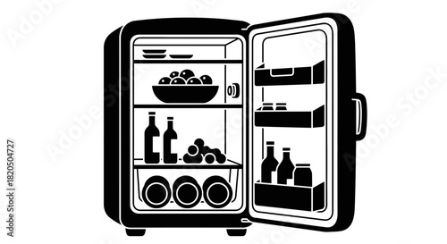 Well stocked refrigerator with healthy food and drinks inside open