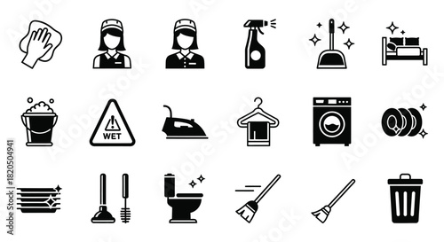 Professional cleaning service icons for spotless home and workplace bliss