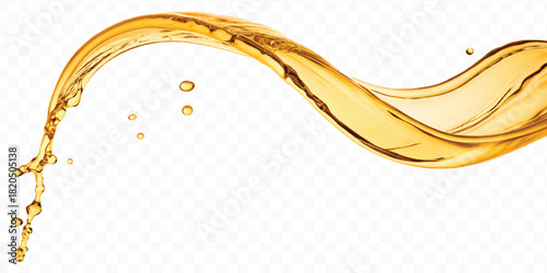 abstract smooth liquid cooking, engine, olive oil and honey splashing with droplets in curve style isolated on white background