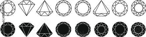 Diamond Gemstone Icons in Outline and Silhouette Styles jewel