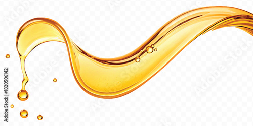 abstract smooth liquid cooking, engine, olive oil and honey splashing with droplets in curve style isolated on white background