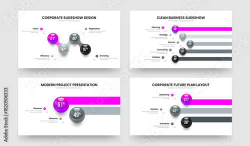 Educational Innovation Four Five Two Three Step Diagram Slideshow Design Vector Illustration Set. Visual Briefing 4 5 2 3 Option Graph Frame Template Bundle.