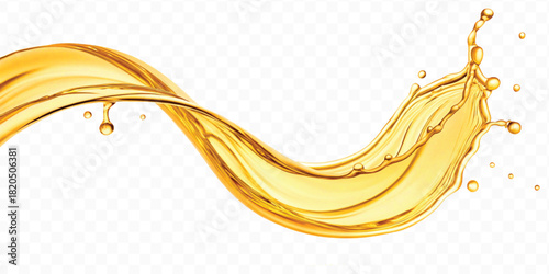 abstract smooth liquid cooking, engine, olive oil and honey splashing with droplets in curve style isolated on white background