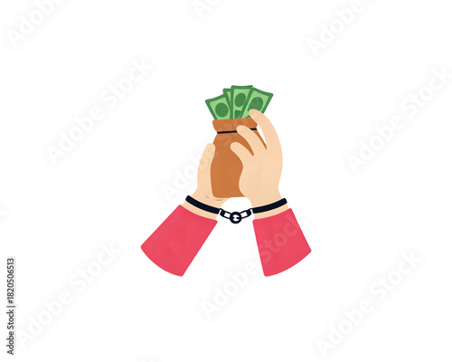 Handcuffed Hands Holding Money Bag Corruption Concept