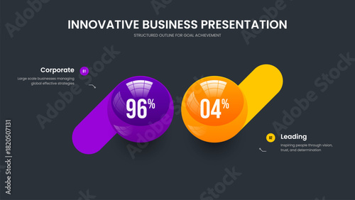 Medical Briefing Slide Template Vector Illustration. Enterprise Launch 2 Option Chart Slideshow Design. Visual Development Two Element Diagram Frame Layout.