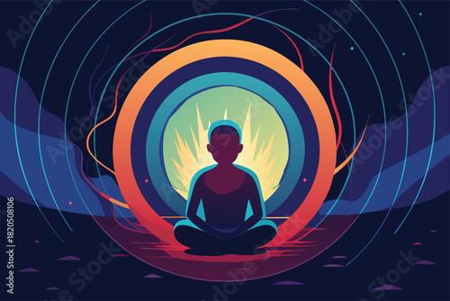 Find inner peace with mindful meditation and yoga as you discover your spiritual journey, enhanced with calming energy and vibrant abstract design.