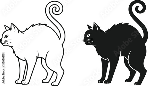 Black cat white cat vector illustration halloween cat silhouette art eps