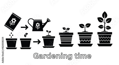 Black and white plant growing sequence for your gardening project