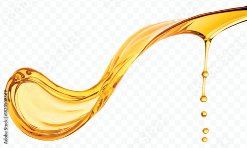 abstract smooth liquid cooking, engine, olive oil and honey splashing with droplets in curve style isolated on white background