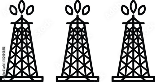 Oil Rig Tower Icons Industrial Energy Production oil derrick petroleum