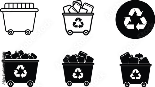 Recycling Bins Trash Cans Waste Management Containers Icons vector illustration