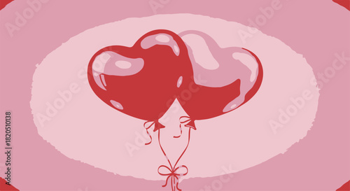 Two romantic red heart balloons tied together on a pink background for love designs isolated with Transparent Background