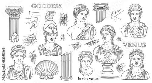 Goddess hand drawn sketch collection