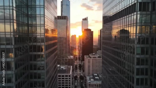 Stunning Sunset Over Modern City Skyscrapers - Golden Hour Urban Landscape.