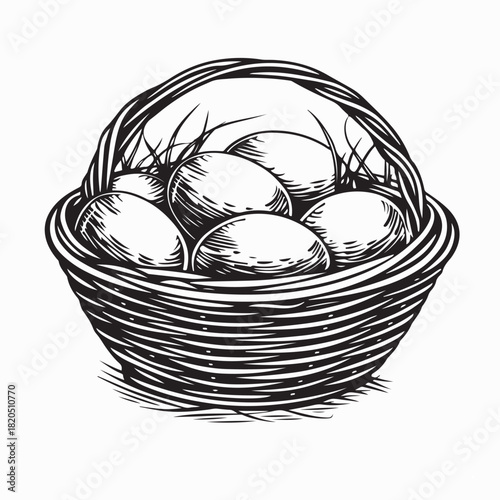 Wicker Basket with Eggs Vector Design on white background