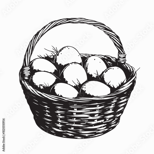 Eggs in Rustic Wicker Basket Vector isolated on white background
